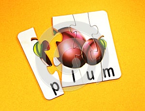 Plum fruits in puzzle