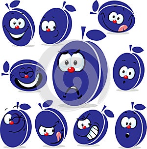 Plum icon cartoon with funny faces