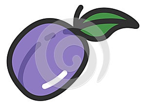 Plum icon. Purple fresh ripe fruit. Garden plant