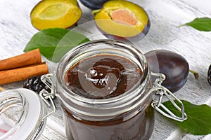 Plum jam and fresh plums