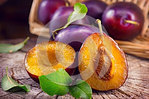 Plum. Juicy ripe organic plums closeup