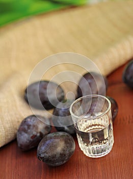 Plum liqueur and plums