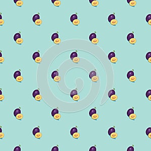 Plum seamless pattern. Vegan organic eco fruit background. vector illustration