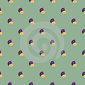 Plum seamless pattern. Vegan organic eco fruit background. vector illustration