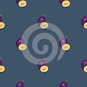 Plum seamless pattern. Vegan organic eco fruit background. vector illustration