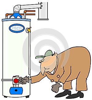 Plumber checking a gas water heater