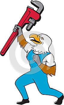 Plumber Eagle Standing Pipe Wrench Cartoon