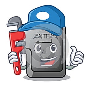Plumber enter button installed on computer cartoon