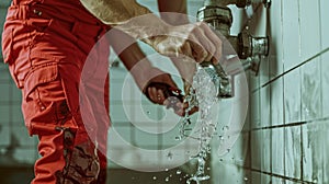 The plumber fixing pipe.AI generated image photo