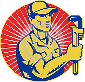 Plumber holding monkey wrench