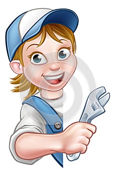 Plumber Mechanic Woman Cartoon Character