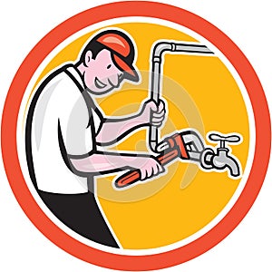 Plumber Monkey Wrench Pipe Circle Cartoon