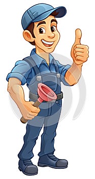 Plumber Plunger Tool Cartoon Plumbing Man Handyman