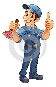 Plumber Plunger Tool Cartoon Plumbing Man Handyman