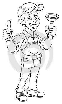 Plumber Plunger Tool Cartoon Plumbing Man Handyman