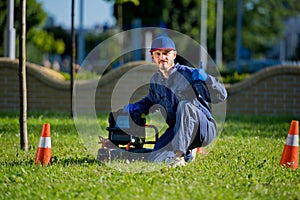 The plumber with portable camera for pipe inspection and other plumbing work