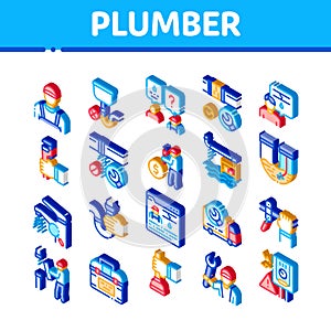 Plumber Profession Isometric Icons Set Vector