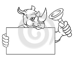 Plumber Rhino Plunger Cartoon Plumbing Mascot