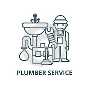 Plumber service,tools,sink vector line icon, linear concept, outline sign, symbol