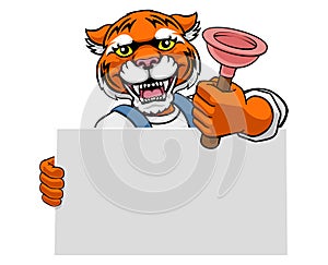 Plumber Tiger Plunger Cartoon Plumbing Mascot