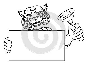 Plumber Wildcat Plunger Cartoon Plumbing Mascot