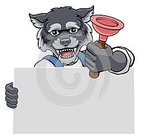 Plumber Wolf Plunger Cartoon Plumbing Mascot
