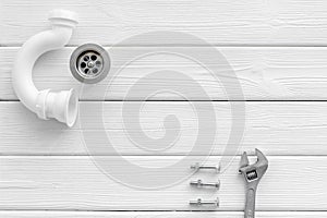 Plumber work with instruments, tools and gear on white background top view mockup