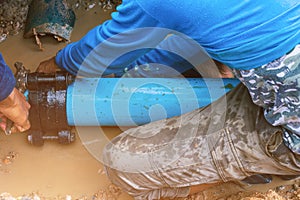 Plumber work repair water line connect