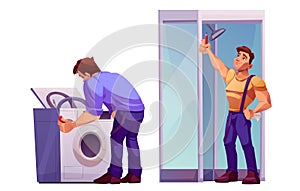 Plumber worker service repair bathroom at home