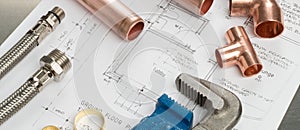 Plumbers Tools and Plumbing Materials Banner on House Plans