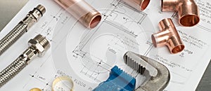 Plumbers Tools and Plumbing Materials Banner on House Plans photo