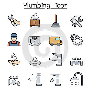 Plumbing color line icon set vector illustration graphic design