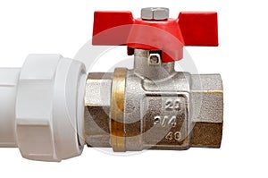 Plumbing connection of white polypropylene pipe and faucet