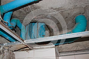 Plumbing fixtures PVC cement under the ceiling.
