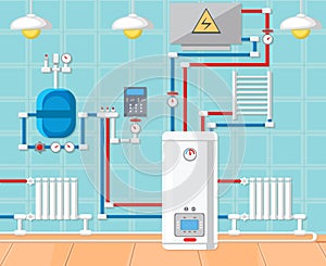 Plumbing in House Concept. Vector Illustration.