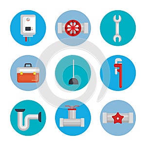 Plumbing line tools set icons