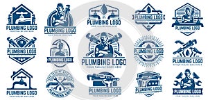 15 Plumbing logo template pack, with retro or vintage style. photo