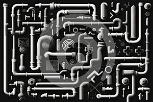 Plumbing pattern on black background. Generative AI.