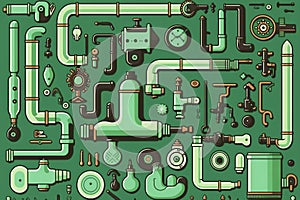 Plumbing pattern in green color. Generative AI. photo