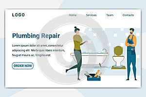 Plumbing Repair Banner. Plumber Visiting Customer