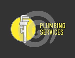 Plumbing repair wrench line flat icon. Logo concept for plumbers.