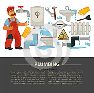 Plumbing service equipment vector poster