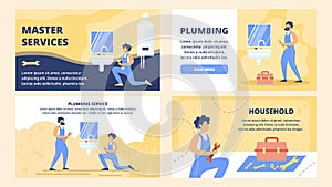 Plumbing Service Flat Vector Website Templates Set