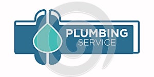 Plumbing service logo with pipe and water leakage drop