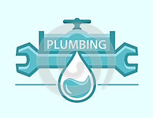 Plumbing symbol with pipe and wrench
