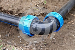 Plumbing water drainage installation, underground irrigation system
