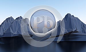 Plumbum symbol in shape of coin in abstract mountains photo