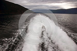 Plume from a fast boat on the water