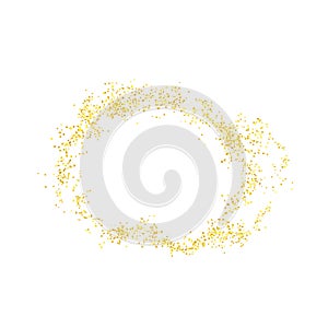 Plume golden abstract grainy oval, ellipse, round frame, circle crumbs gold. Texture ring dust. Magic sand, particles jewel.