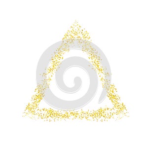 Plume golden abstract grainy triangle frame, crumbs gold. Texture dust. Magic sand, particles jewel. Pieces. Jewelry, carefully